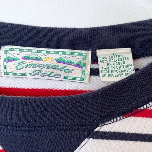 Vintage 90s Emerald Isle Striped Terry Cloth Pullover Sz L - Picture 3 of 5